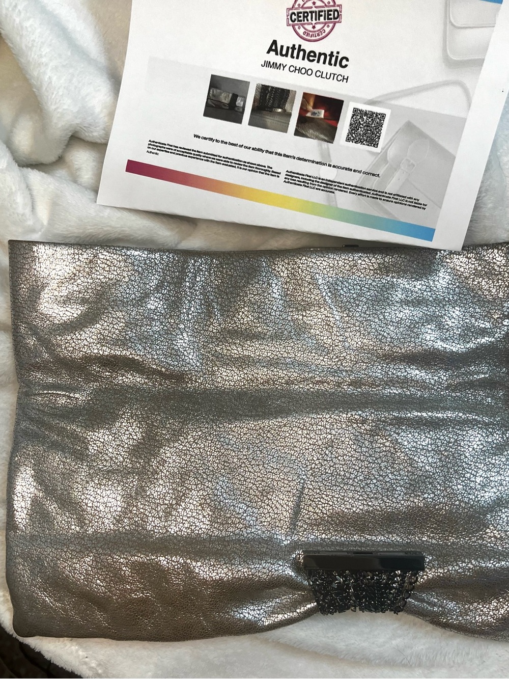 Jimmy Choo Chain-Link Suede Chandra Clutch Gray And Black Chain Authentic COA - Picture 6 of 15